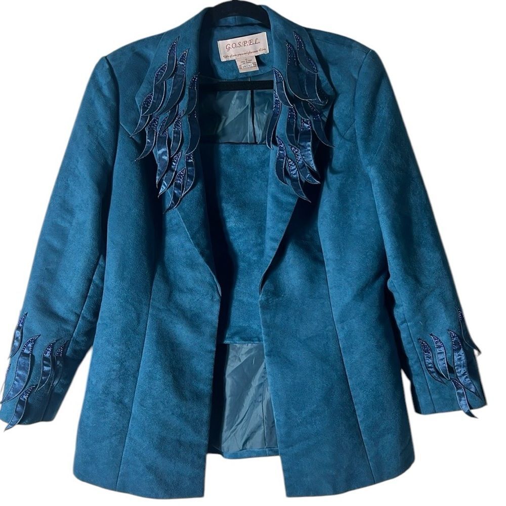 GOSPEL Suede Jacket Blue Size 14‎ Stunning!